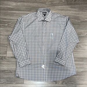 Kenneth Cole Gray Plaid Button Down Shirt